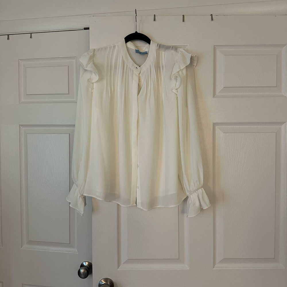 CeCe Cream Ruffled Bib Collar Blouse